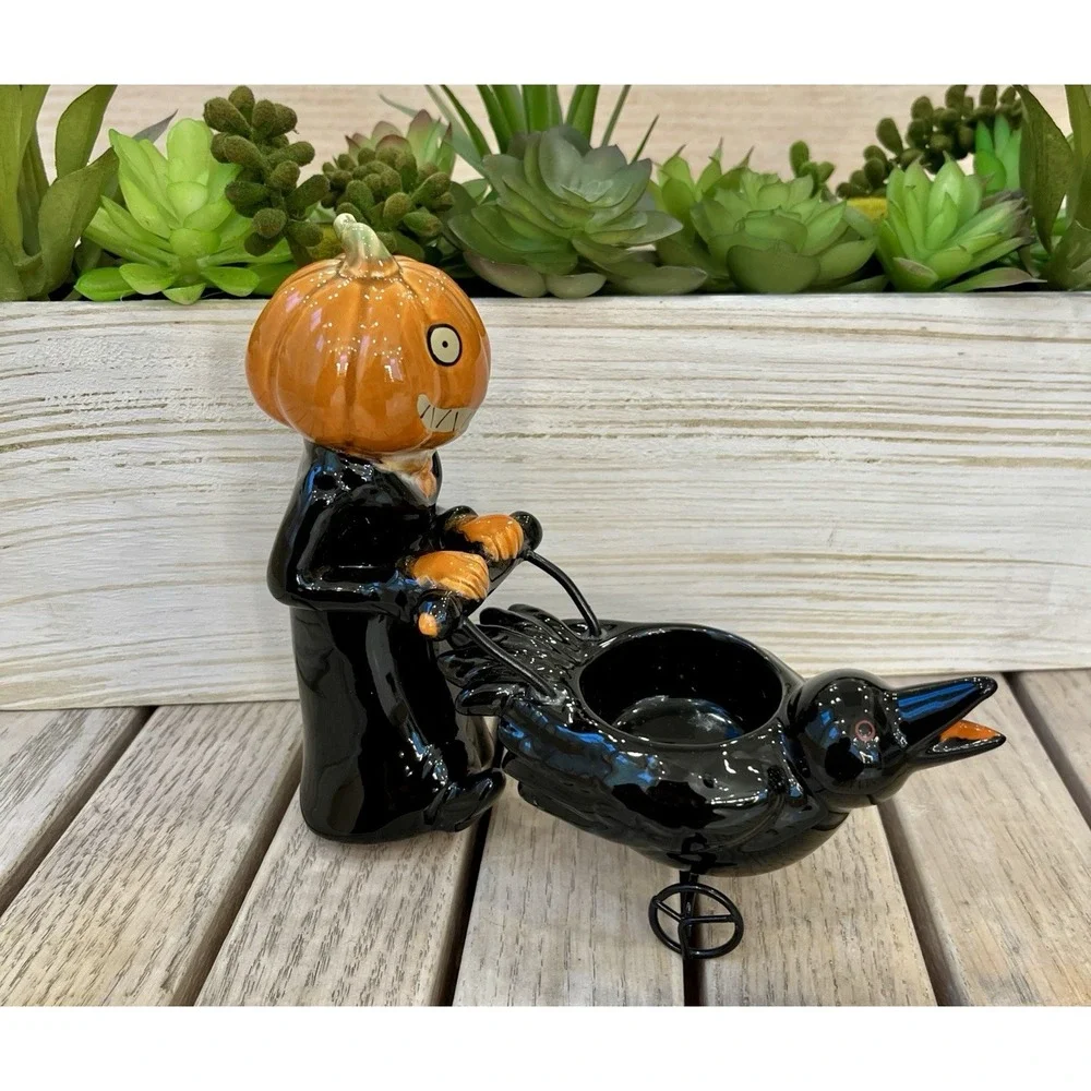 Yankee Candle PumpkinPeople Raven Carriage TeaLight Holder Halloween 2011 Rare